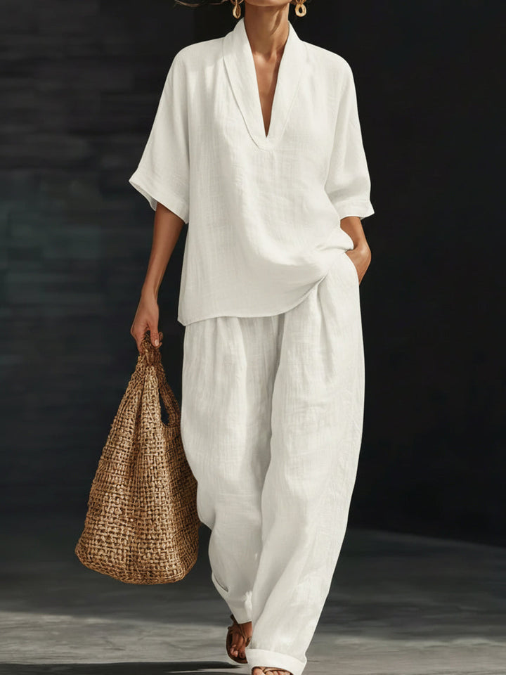 Set Due Pezzi Minimalista in Lino Casual e Confortevole