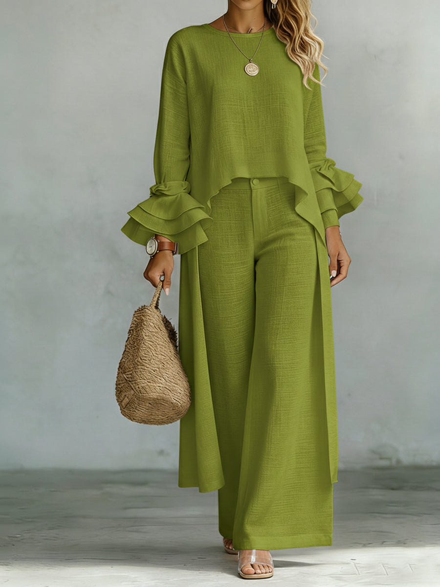 Set di Top e Pantaloni in Lino e Cotone Casual