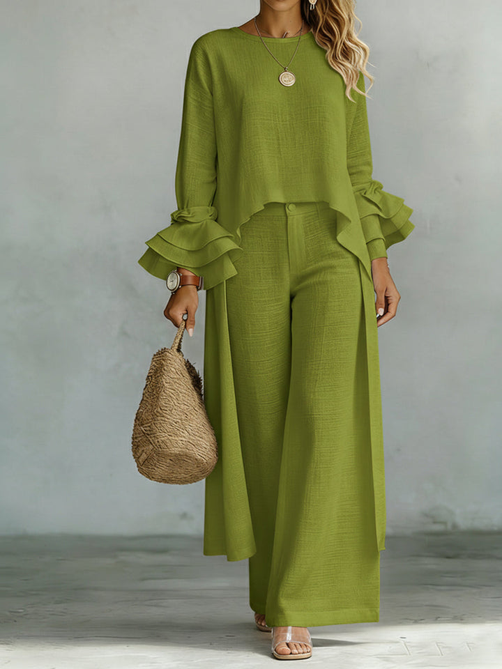 Set di Top e Pantaloni in Lino e Cotone Casual